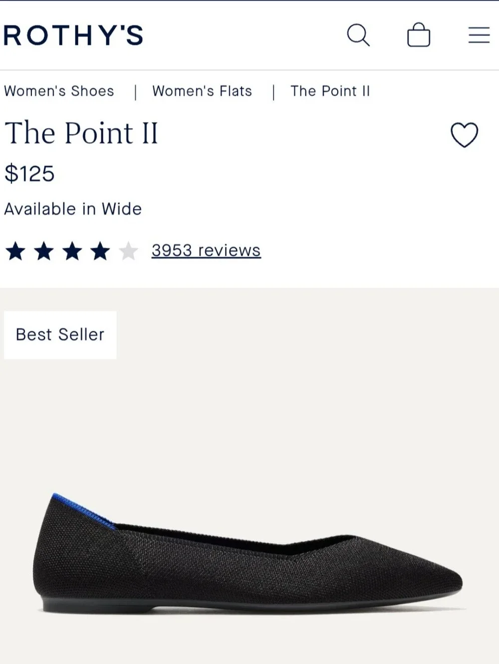 Rothy's The Point II Black Flat Size 9 1/2